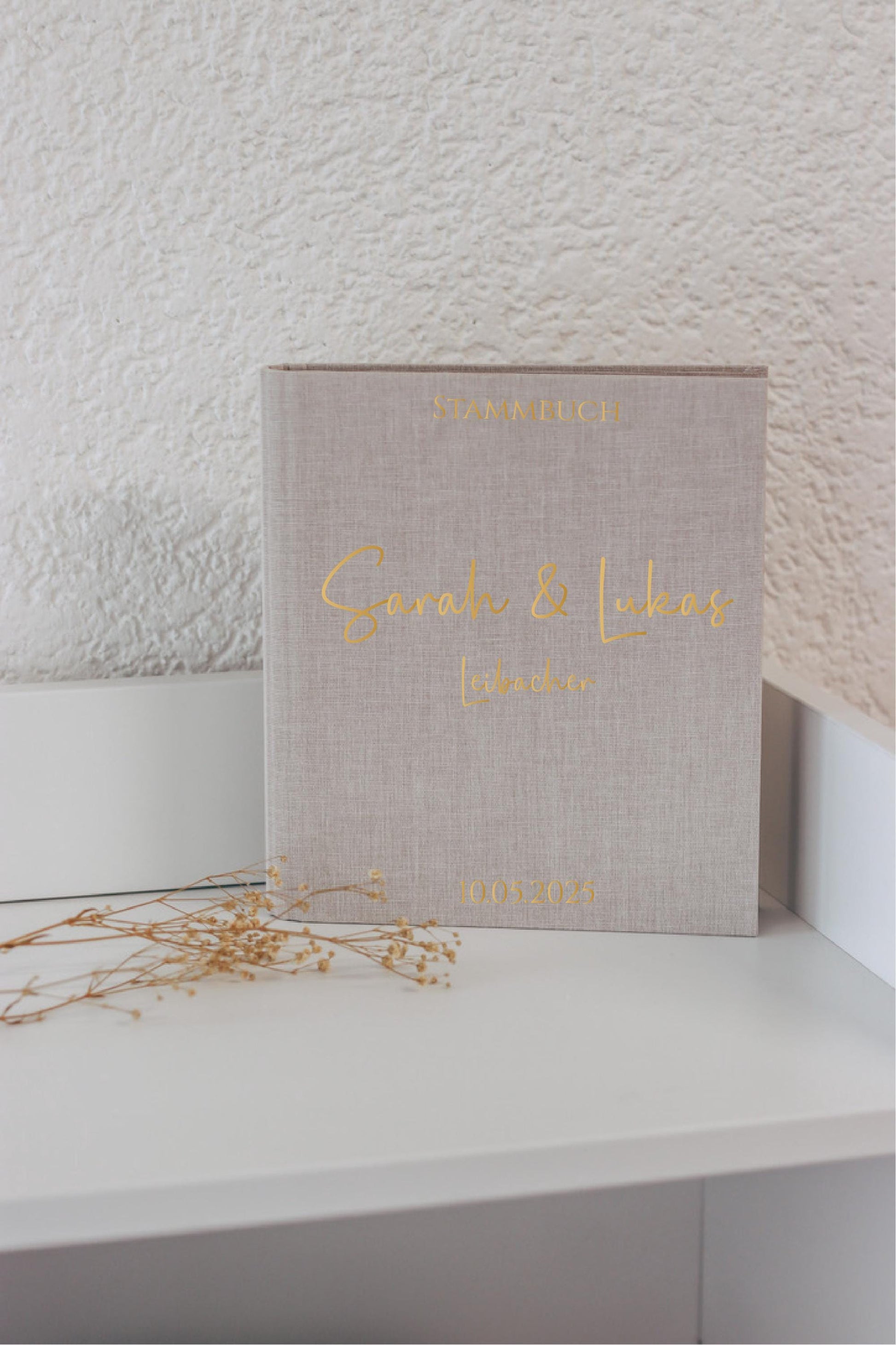 Stammbuch A5 personalisiert, Leinen Cover, Hochzeit, Stammbuch der Familie, Namen & Datum