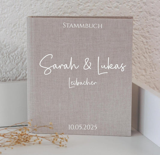 Stammbuch A5 personalisiert, Leinen Cover, Hochzeit, Stammbuch der Familie, Namen & Datum