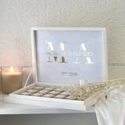 Gastgeschenk Hochzeit Verlobung Schokobox mit Gold/Silber Veredelung - Sözümüz Söz, Nikah, Geburtstag personalisiert mit Namen
