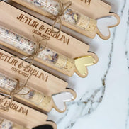 Gastgeschenke Hochzeit personalisiert Blütensalz, hochwertige Gravur & Acrylherz in verschiedenen Farben, Reagenzglas,