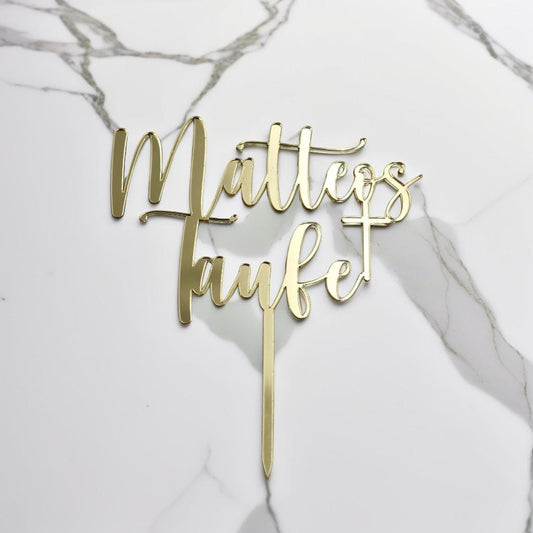 Caketopper personalisiert, Taufe, Kommunion mit Kreuz, Aus Acryl verschiedene Farben möglich,