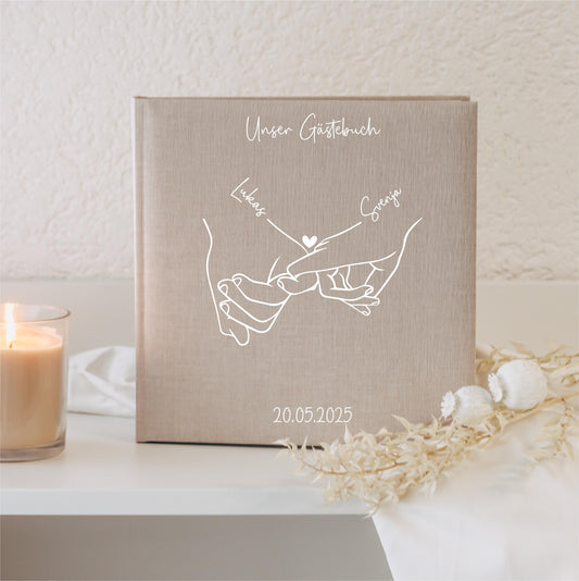 Gästebuch Hochzeit mit Handsymbol - personalisiert mit Namen & Datum, Fotoalbum Hochzeit, Standesamt, Fotobuch, Minimalistisch