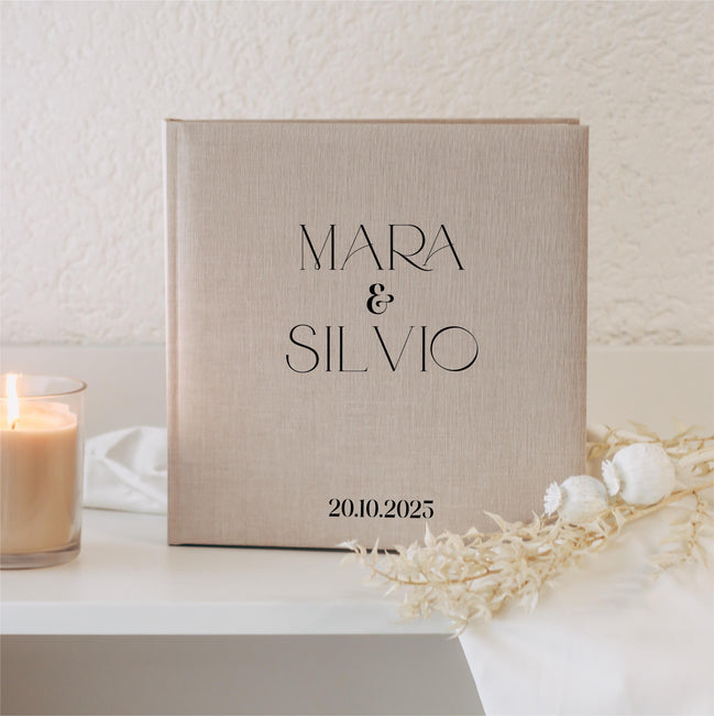 Gästebuch Hochzeit, minimalistisch, personalisiert mit Initialen, Namen & Datum, Fotoalbum Leinencover, Standesamt Dekoration