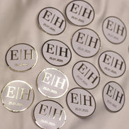 Personalisierte Etiketten für Gastgeschenke mit metallic Veredelung in gold, Hochzeit, Taufe,Sözümüz Söz, Verlobung, Initial & Datum