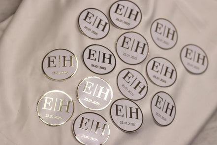 Personalisierte Etiketten für Gastgeschenke mit metallic Veredelung in gold, Hochzeit, Taufe,Sözümüz Söz, Verlobung, Initial & Datum