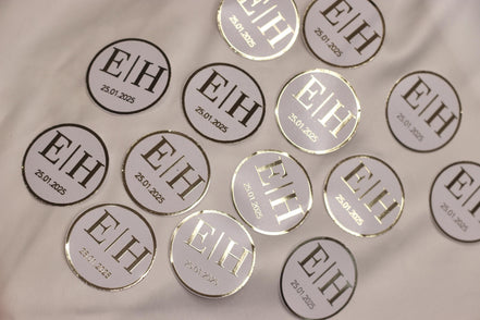 Personalisierte Etiketten für Gastgeschenke mit metallic Veredelung in gold, Hochzeit, Taufe,Sözümüz Söz, Verlobung, Initial & Datum