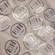 Personalisierte Etiketten für Gastgeschenke mit metallic Veredelung in gold, Hochzeit, Taufe,Sözümüz Söz, Verlobung, Initial & Datum