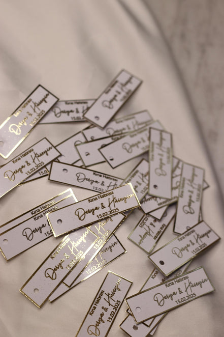 Kina Gecesi, Personalisierte Etiketten für Gastgeschenke mit metallic Veredelung in gold, Kina Hatirasi, Henna Nacht, Kanagjegj,