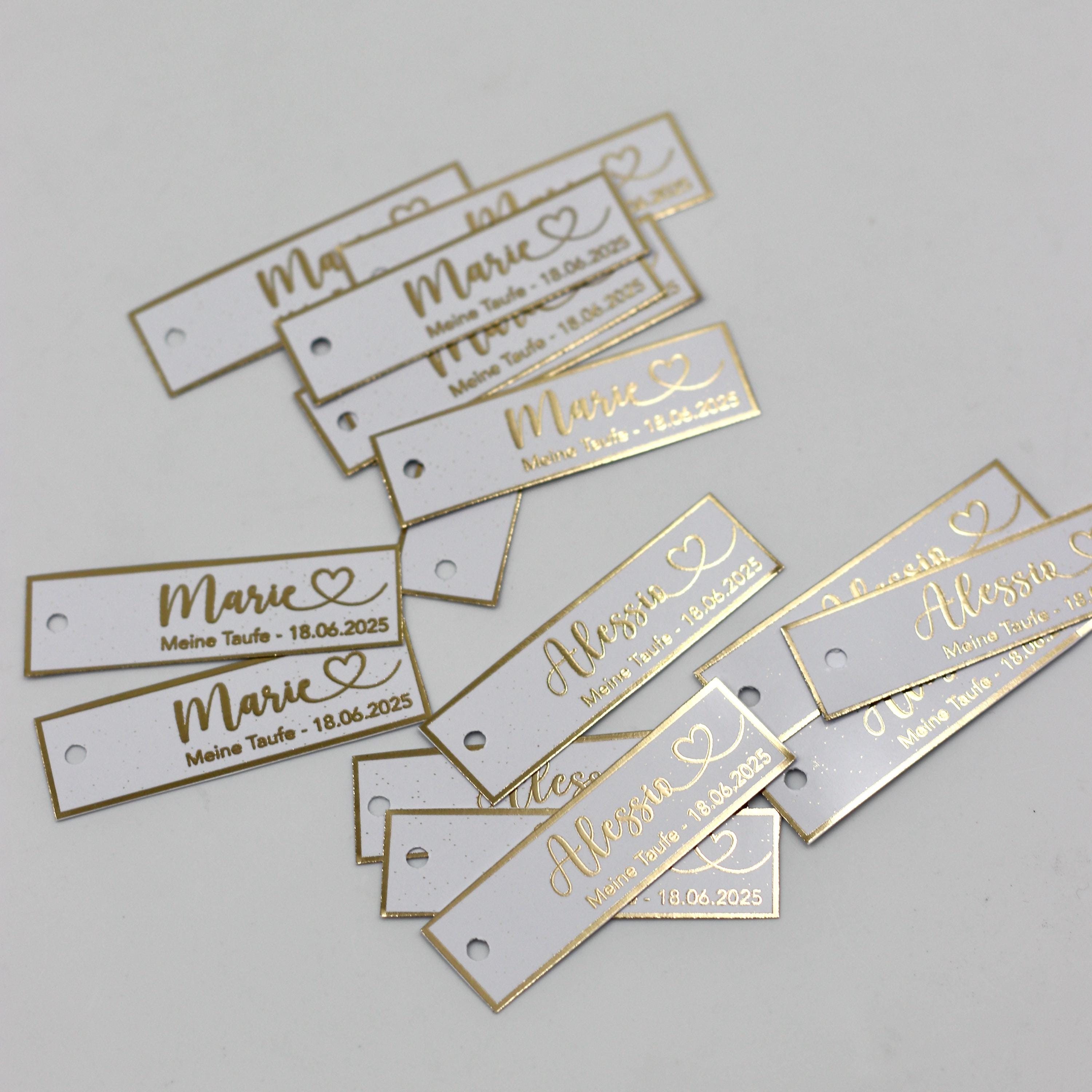 Personalisierte Etiketten Taufe, Kommunion, Mevlüt, Sünnet, Personalisiert mit dem Namen & Datum, Metallic Effekt gold, silber o schwarz