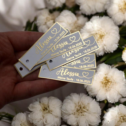 Personalisierte Etiketten Taufe, Kommunion, Mevlüt, Sünnet, Personalisiert mit dem Namen & Datum, Metallic Effekt gold, silber o schwarz