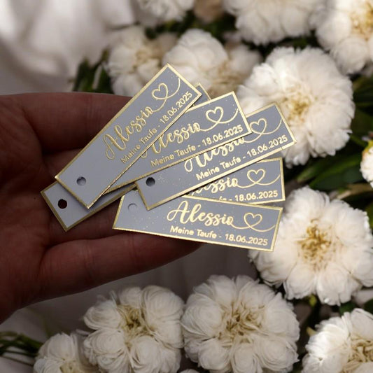 Personalisierte Etiketten Taufe, Kommunion, Mevlüt, Sünnet, Personalisiert mit dem Namen & Datum, Metallic Effekt gold, silber o schwarz