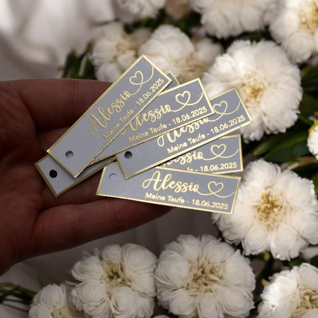 Personalisierte Etiketten Taufe, Kommunion, Mevlüt, Sünnet, Personalisiert mit dem Namen & Datum, Metallic Effekt gold, silber o schwarz