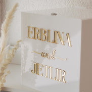 Personalisierte Acryl Geld Geschenkbox mit Schloss – Hochzeitsgeschenkbox in Weiß – 30x30x30 cm – Mit Namen personalisierbar,
