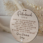 Patenkind Schild personalisiert | Geschenk zur Taufe mit Name, Widmung & Herz | Patentante Patenonkel Taufgeschenk aus Holz