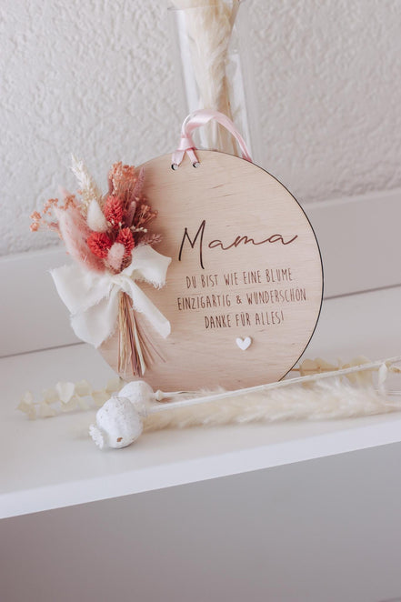 Muttertagsschild Holz | Trockenblumen rosa | Geschenk für Mama | personalisiert | Muttertagsgeschenk | Holzdeko | Beste Mama, Oma, Danke