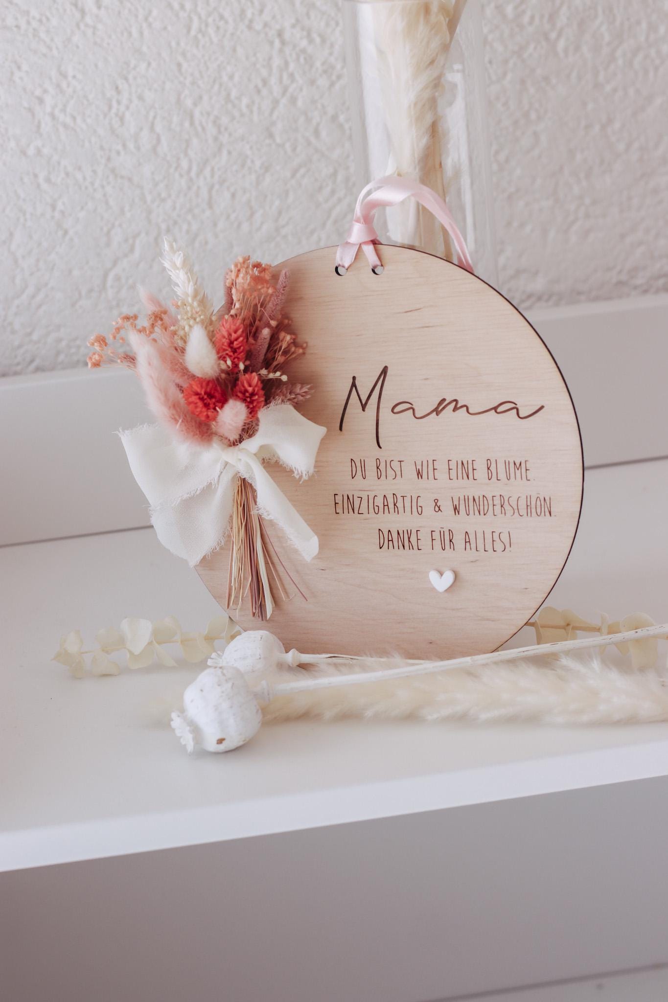 Muttertagsschild Holz | Trockenblumen rosa | Geschenk für Mama | personalisiert | Muttertagsgeschenk | Holzdeko | Beste Mama, Oma, Danke