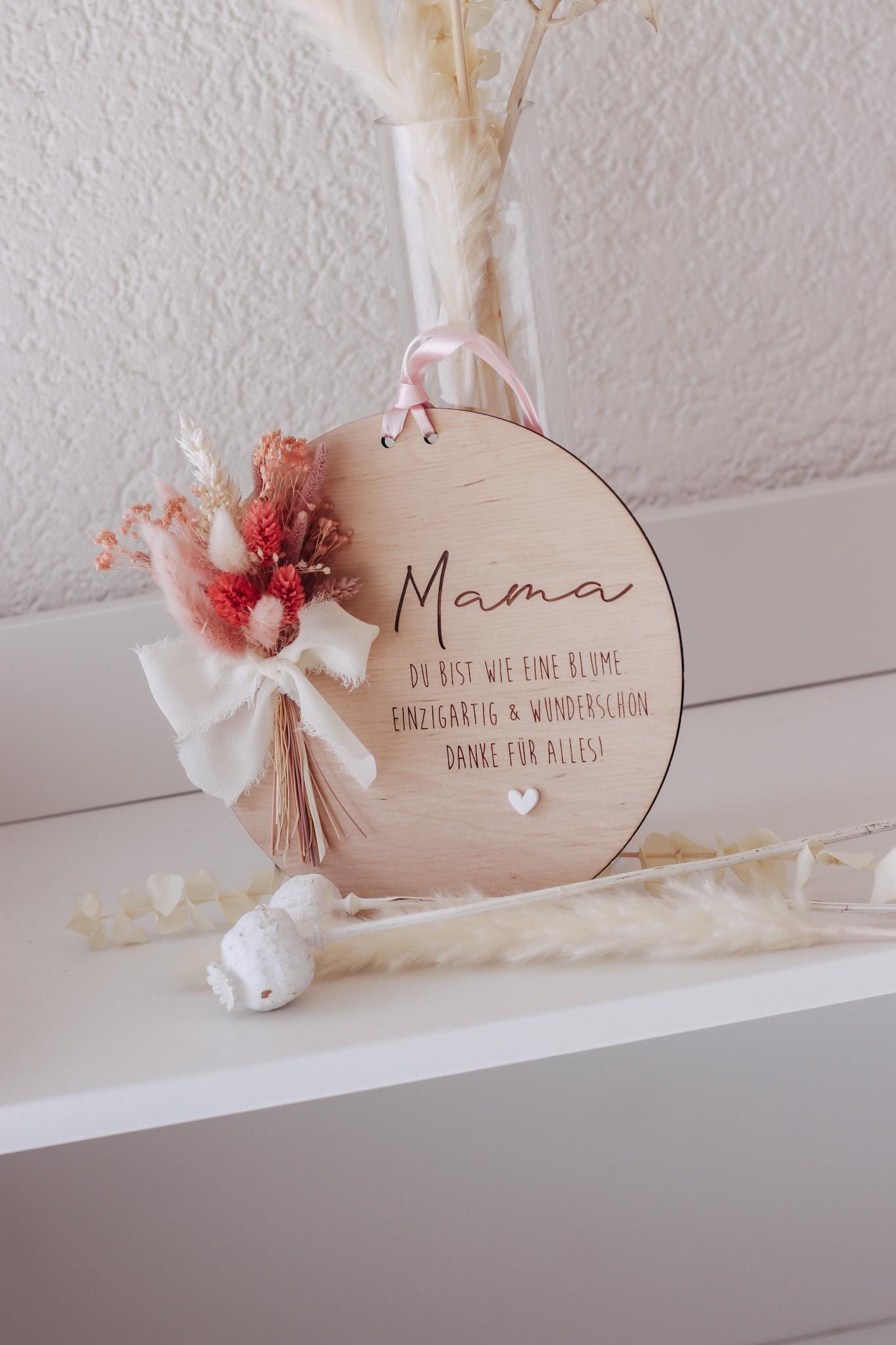 Muttertagsschild Holz | Trockenblumen rosa | Geschenk für Mama | personalisiert | Muttertagsgeschenk | Holzdeko | Beste Mama, Oma, Danke