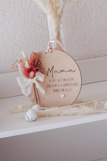 Muttertagsschild Holz | Trockenblumen rosa | Geschenk für Mama | personalisiert | Muttertagsgeschenk | Holzdeko | Beste Mama, Oma, Danke
