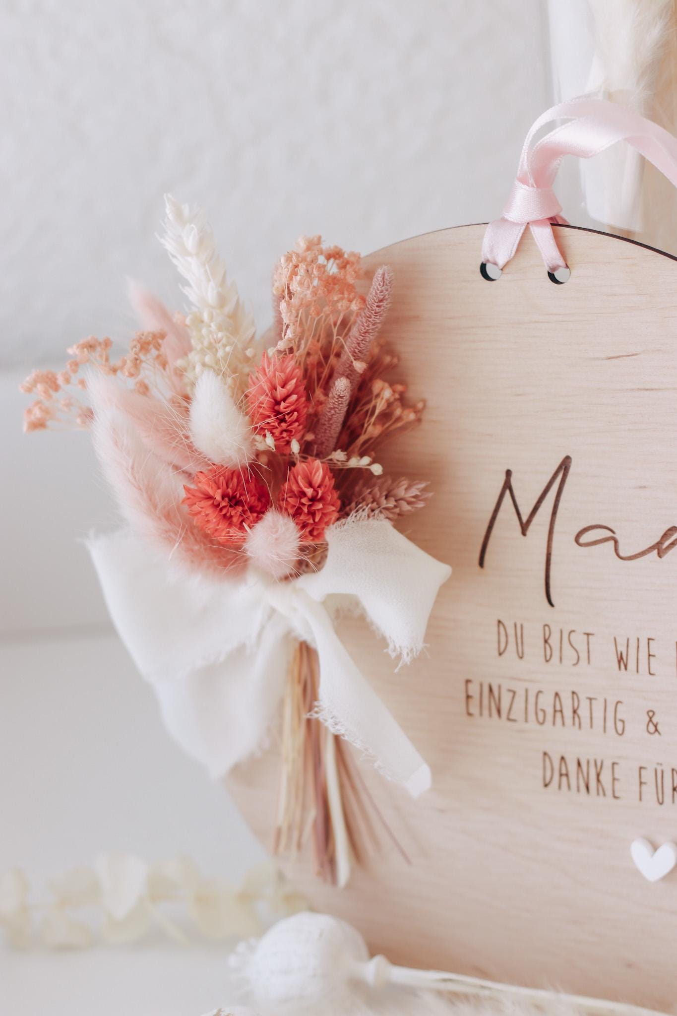 Muttertagsschild Holz | Trockenblumen rosa | Geschenk für Mama | personalisiert | Muttertagsgeschenk | Holzdeko | Beste Mama, Oma, Danke