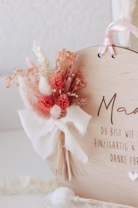 Muttertagsschild Holz | Trockenblumen rosa | Geschenk für Mama | personalisiert | Muttertagsgeschenk | Holzdeko | Beste Mama, Oma, Danke