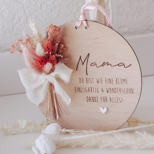 Muttertagsschild Holz | Trockenblumen rosa | Geschenk für Mama | personalisiert | Muttertagsgeschenk | Holzdeko | Beste Mama, Oma, Danke