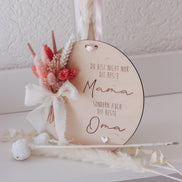Muttertagsgeschenk für Mama & Oma – Holzschild mit Trockenblumen – „Beste Mama und Oma“ – personalisierbar – Deko Muttertag
