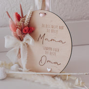 Muttertagsgeschenk für Mama & Oma – Holzschild mit Trockenblumen – „Beste Mama und Oma“ – personalisierbar – Deko Muttertag