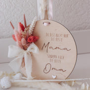 Muttertagsgeschenk für Mama & Oma – Holzschild mit Trockenblumen – „Beste Mama und Oma“ – personalisierbar – Deko Muttertag