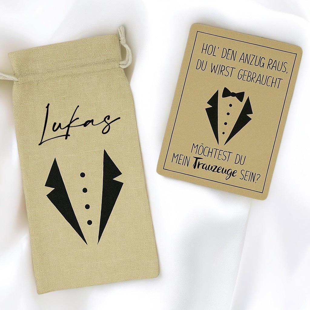 Trauzeuge Geschenk, Personalisierter Flaschenbeutel mit Name & Karte - Trauzeugen fragen, Geschenk für männlichen Trauzeugen