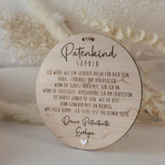Patenkind Schild personalisiert | Geschenk zur Taufe mit Name, Widmung & Herz | Patentante Patenonkel Taufgeschenk aus Holz