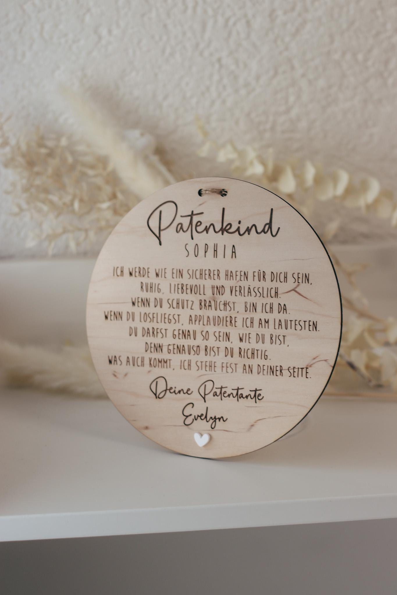 Patenkind Schild personalisiert | Geschenk zur Taufe mit Name, Widmung & Herz | Patentante Patenonkel Taufgeschenk aus Holz