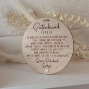 Patenkind Schild personalisiert | Geschenk zur Taufe mit Name, Widmung & Herz | Patentante Patenonkel Taufgeschenk aus Holz