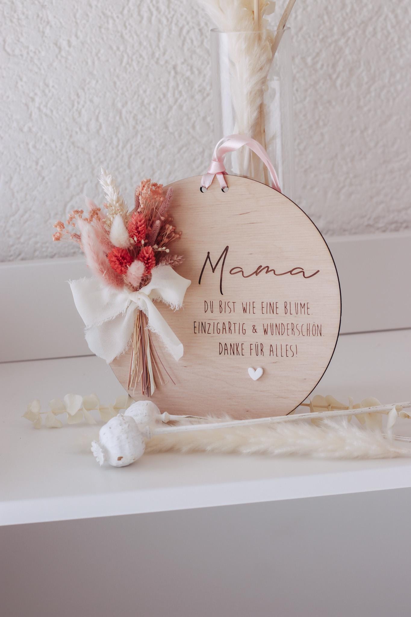 Muttertagsschild Holz | Trockenblumen rosa | Geschenk für Mama | personalisiert | Muttertagsgeschenk | Holzdeko | Beste Mama, Oma, Danke