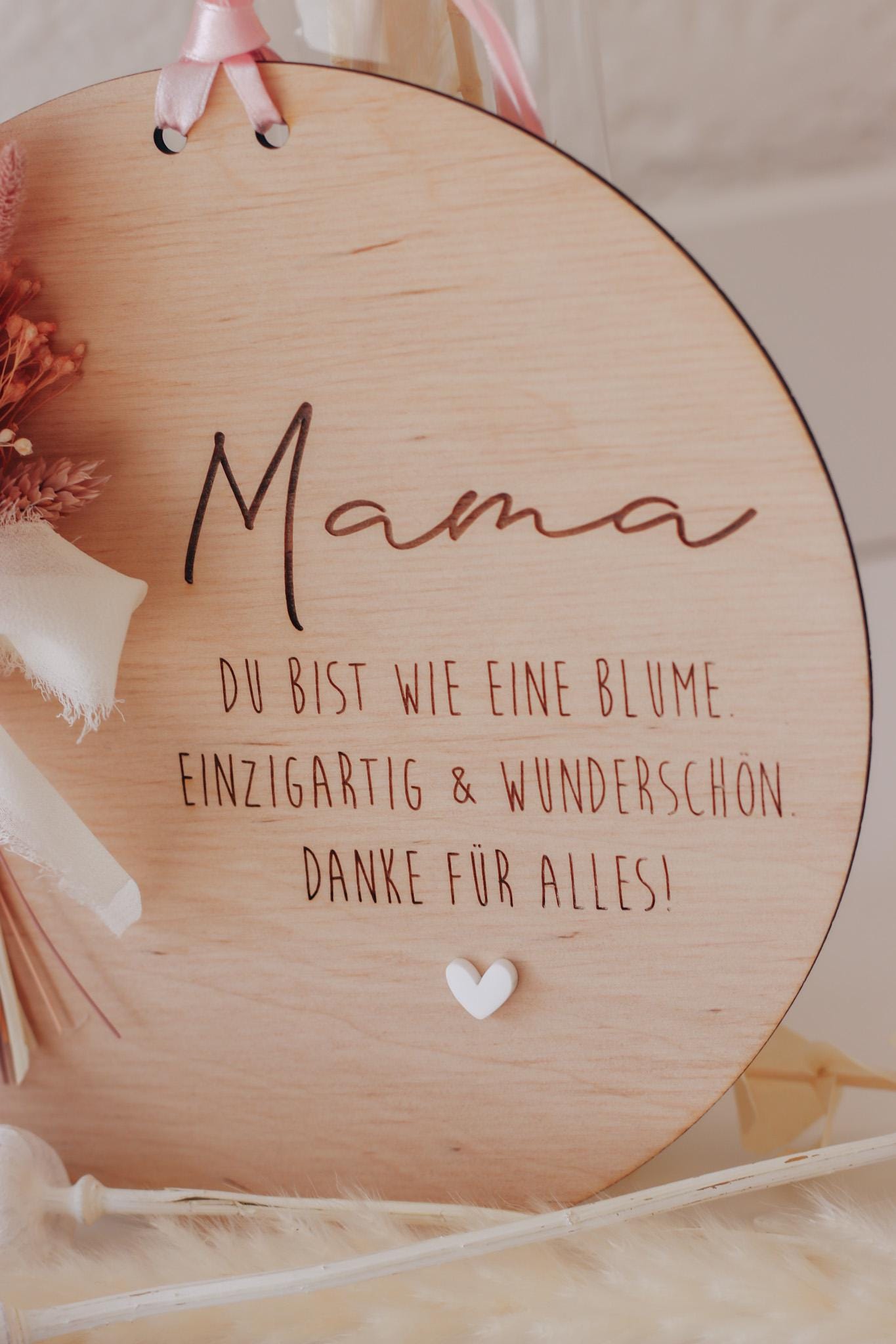 Muttertagsschild Holz | Trockenblumen rosa | Geschenk für Mama | personalisiert | Muttertagsgeschenk | Holzdeko | Beste Mama, Oma, Danke