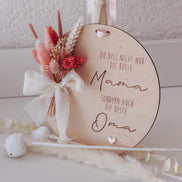 Muttertagsgeschenk für Mama & Oma – Holzschild mit Trockenblumen – „Beste Mama und Oma“ – personalisierbar – Deko Muttertag