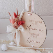 Muttertagsgeschenk für Mama & Oma – Holzschild mit Trockenblumen – „Beste Mama und Oma“ – personalisierbar – Deko Muttertag