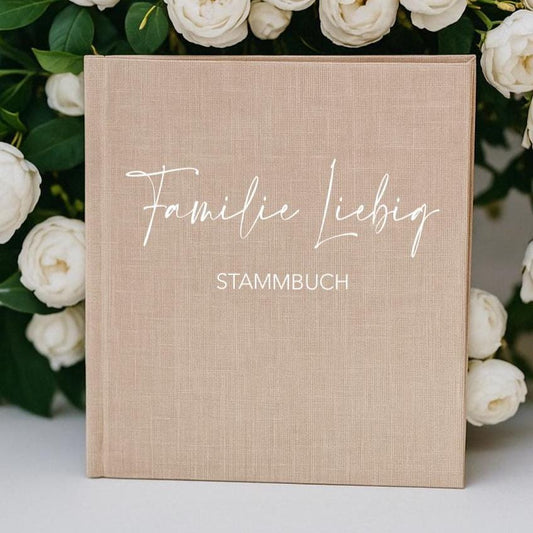 Stammbuch Familie Nachname Leinen A4 A5 | Personalisiertes Stammbuch Hochzeit | Stammbuch Mappe Standesamt