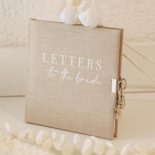 Letters to the Bride Buch mit Schloss | Leinenbuch Beige für die Braut | JGA Geschenk Trauzeugin Brautjungfer Erinnerungsalbum