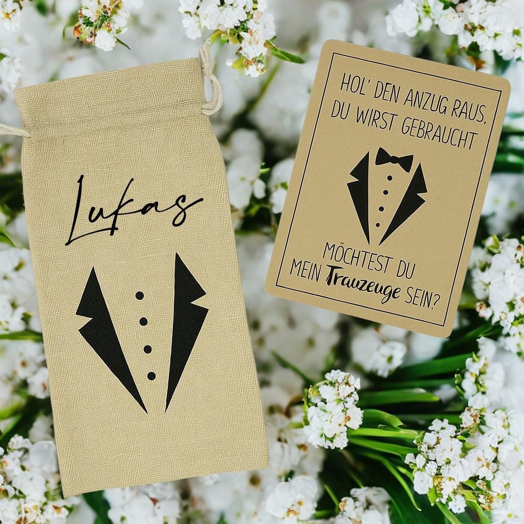 Trauzeuge Geschenk, Personalisierter Flaschenbeutel mit Name & Karte - Trauzeugen fragen, Geschenk für männlichen Trauzeugen