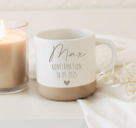 Tasse Konfirmation/Kommunion/Firmung mit Name & Datum – Geschenk religiöser Anlass – personalisierte Keramiktasse – 360 ml – graviert