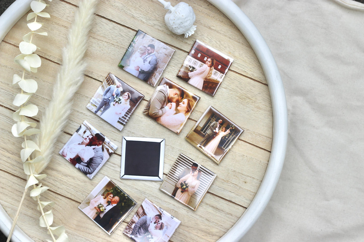 Personalisierte Fotomagnete 5x5 cm – 10er Set | Eigene Fotos | Gastgeschenk Hochzeit | Kühlschrankmagnete mit Bild | Erinnerung Dekoration