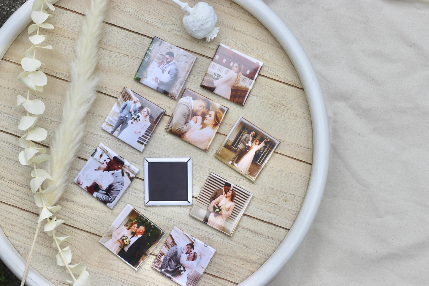Personalisierte Fotomagnete 5x5 cm – 10er Set | Eigene Fotos | Gastgeschenk Hochzeit | Kühlschrankmagnete mit Bild | Erinnerung Dekoration