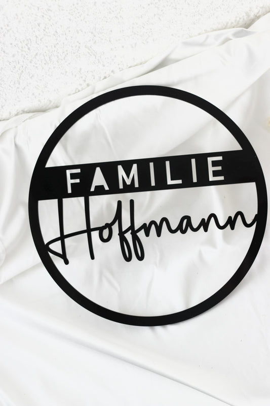 Türschild Familie Nachname 25x25 Acrylglas 3mm Schwarz Weiß Personalisierbar Wanddeko Haustürschild Geschenk, Hochzeitsgeschenk,
