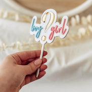 3D Gender Reveal Caketopper | Boy oder Girl? | Acryl Tortenstecker in Weiß, Blau, Gold & Rosa | Babyshower Deko | Fragezeichen Topper