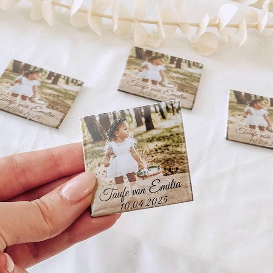 Personalisierter Magnet mit Foto – Gastgeschenk zur Taufe, Kommunion oder Geburtstag – Erinnerung mit Namen & Datum – Kühlschrankmagnet