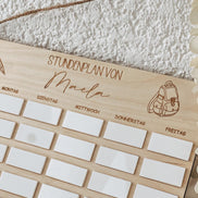 Personalisierter Stundenplan aus Holz für Kinder | Wiederverwendbar mit Acrylfeldern | Geschenk Schulanfang | Einschulung Deko Kinderzimmer