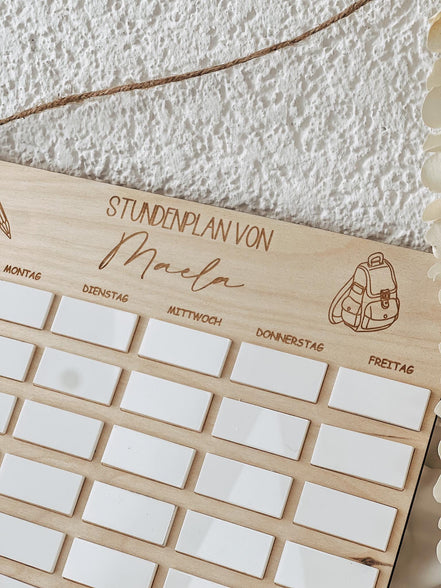 Personalisierter Stundenplan aus Holz für Kinder | Wiederverwendbar mit Acrylfeldern | Geschenk Schulanfang | Einschulung Deko Kinderzimmer