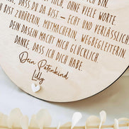 Personalisiertes Patengeschenk Holzschild | Patentante Patenonkel Pateneltern | Geschenk für Paten mit Herz | Dankeschön, Taufe, Patenkind