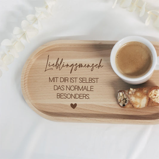 Graviertes Tablett "Lieblingsmensch" aus Buchenholz – Geschenk für Geburtstag & Weihnachten – Deko oder Kaffee-Tablett – 25x12 cm