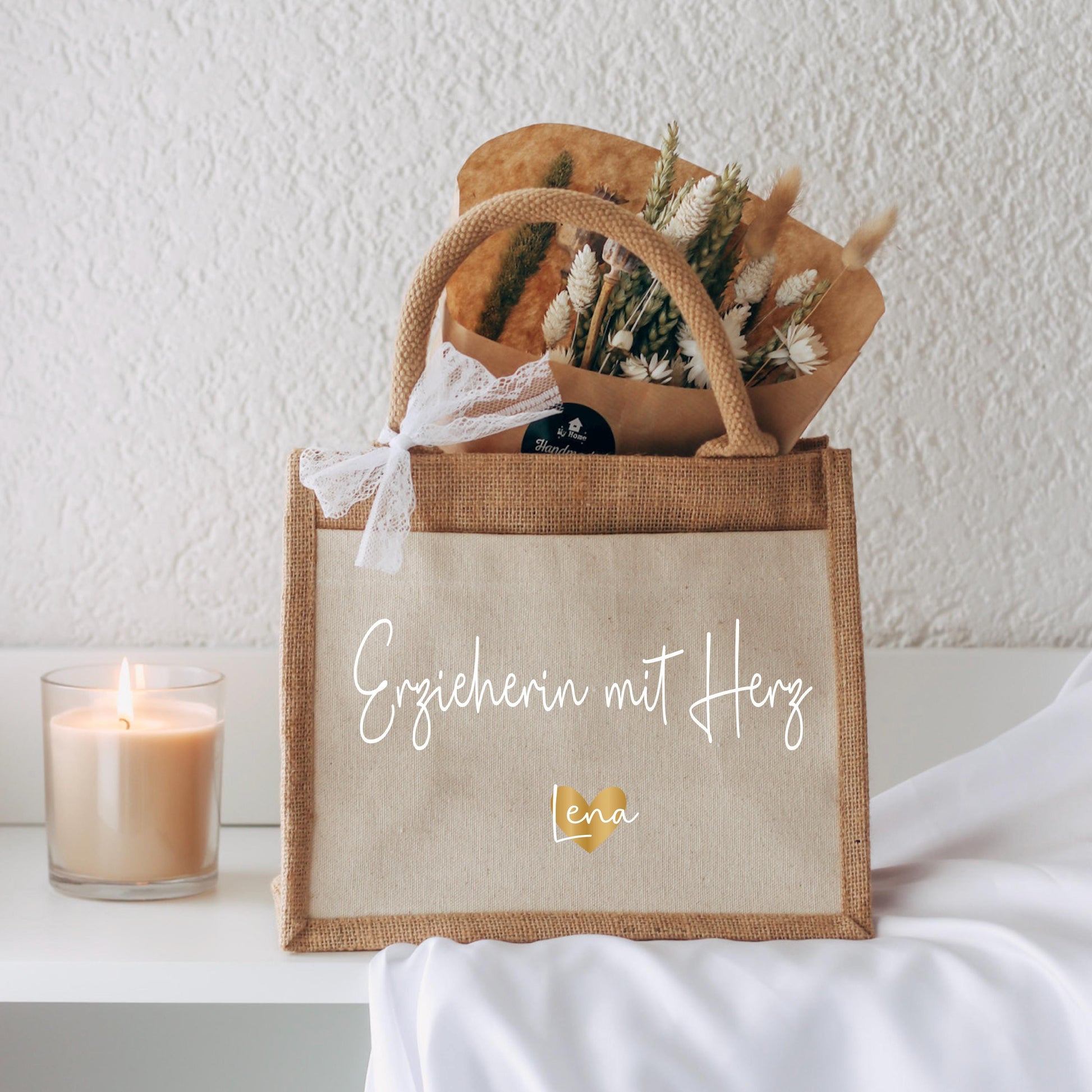 Personalisierte Jutetasche „Erzieherin mit Herz“ – Abschiedsgeschenk für Kita, Geschenk Erzieherin, Tasche mit Namen & Herz, Danke Geschenk